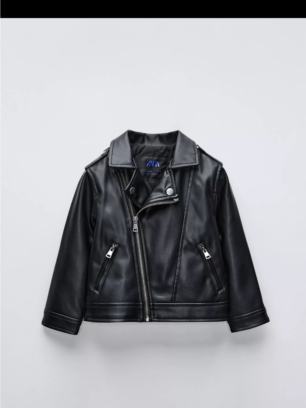 Zara Kids Black Faux Leather Biker Jacket